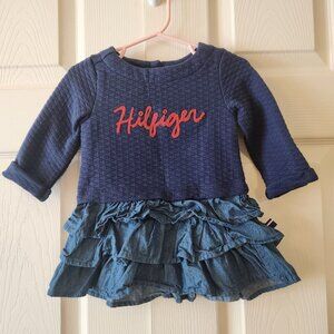 Tommy Hilfiger Baby Girl Long Sleeve Dress & Bloomers Set Blue Denim Look 12M